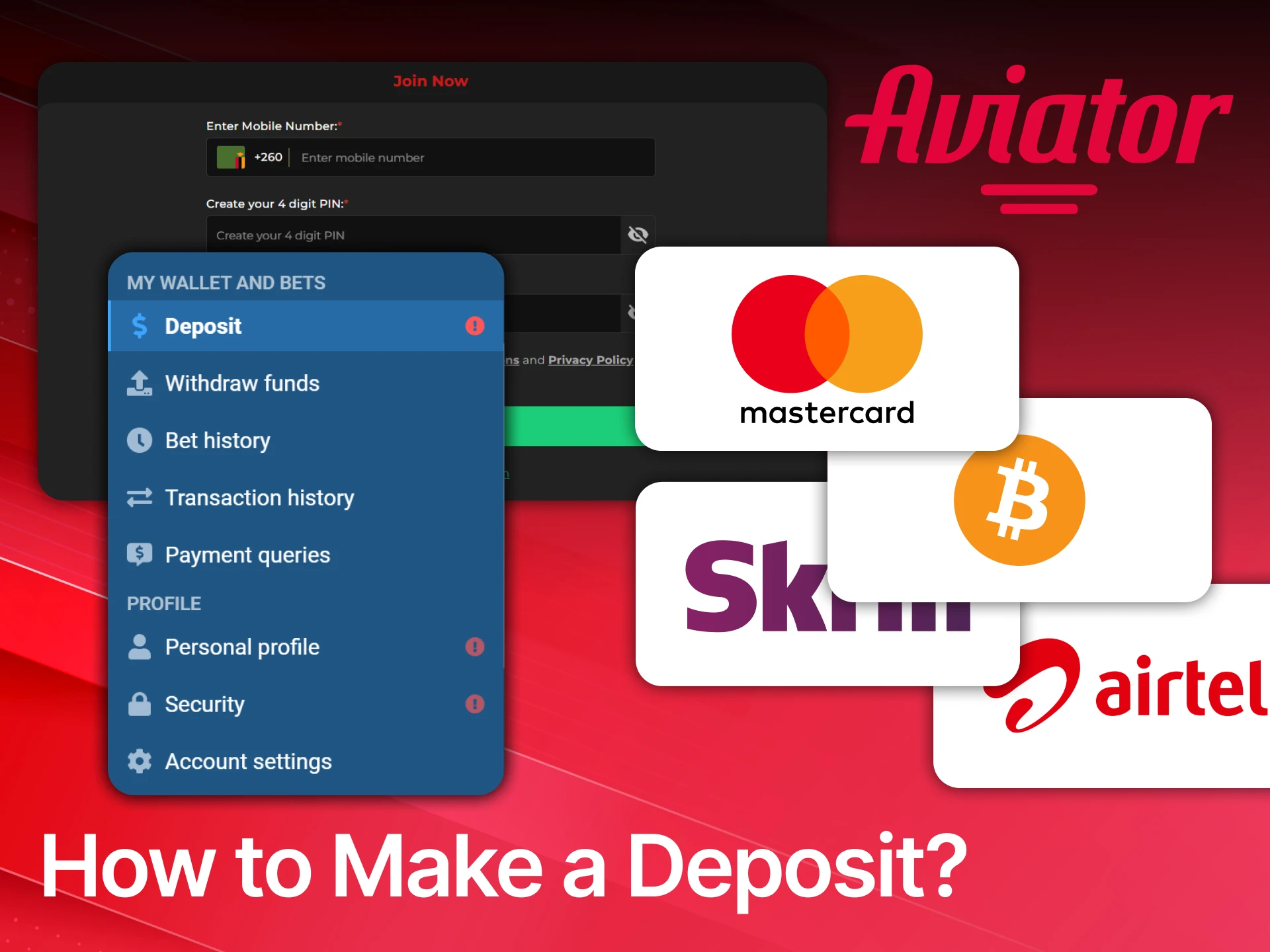 Deposit to fund your next winning Aviator flight.