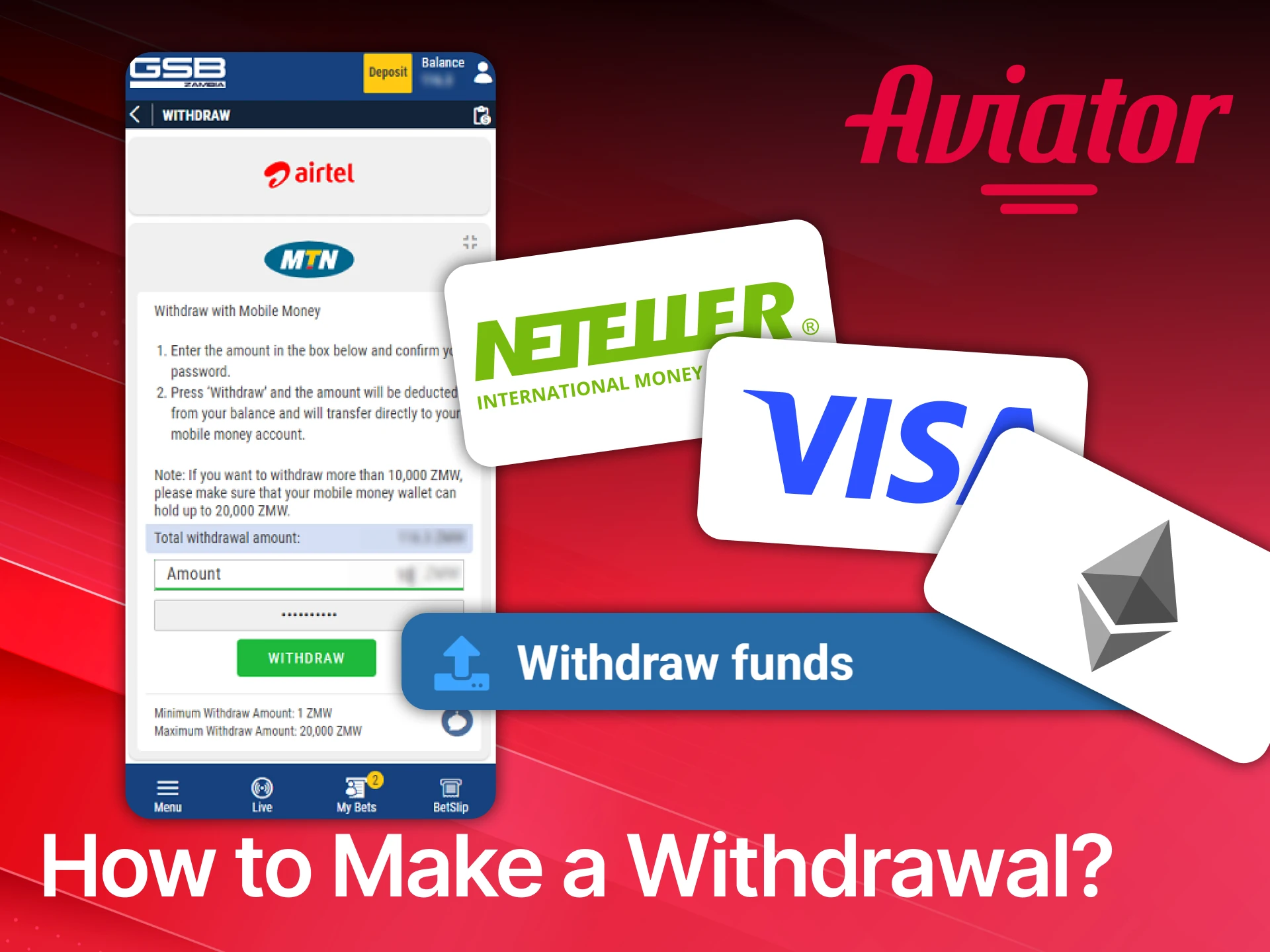 Make a withdrawal easily to cash out your Aviator winnings.