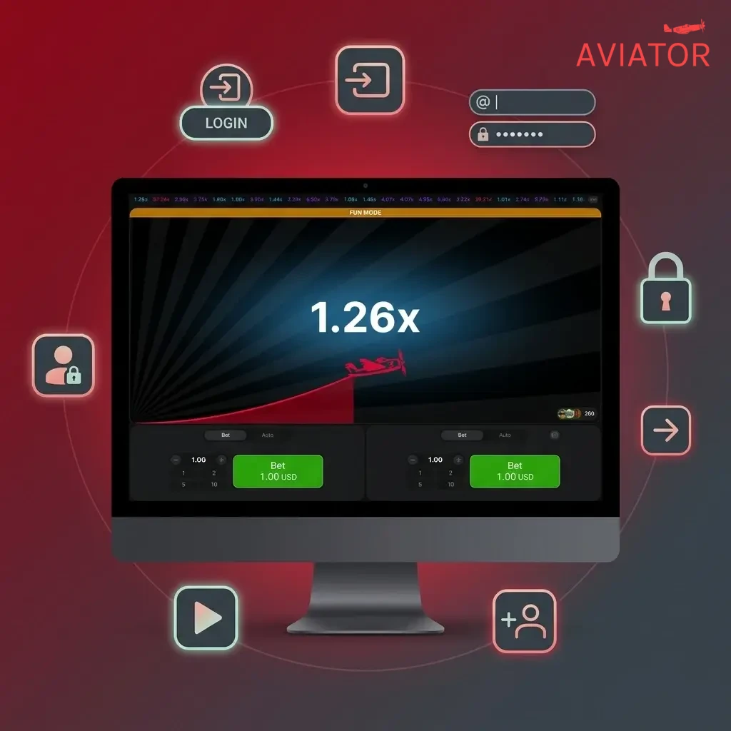 Step-by-step Aviator login process in India showing email entry, password field, and continue button on homepage