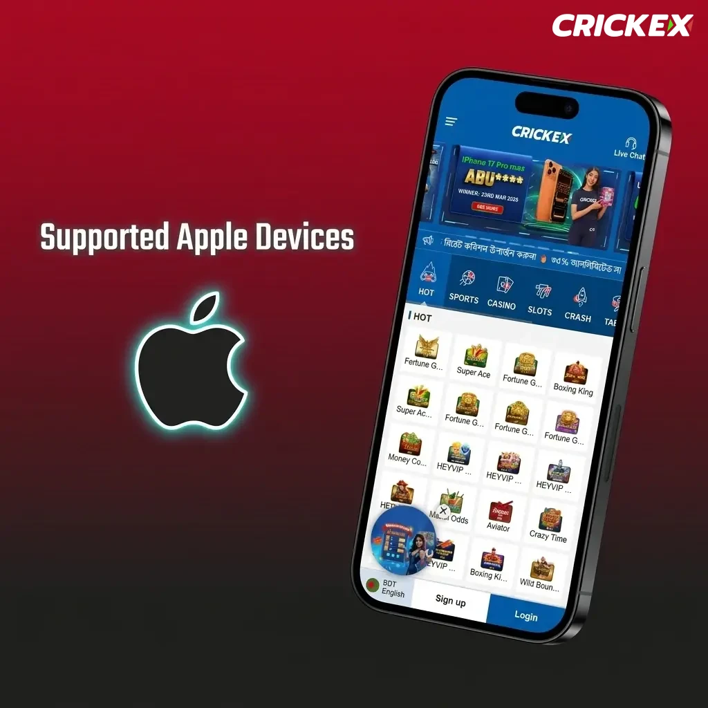 List of supported Apple devices for Crickex app including iPhone SE, iPhone 11 to 15 series, iPad Air and iPad Mini models