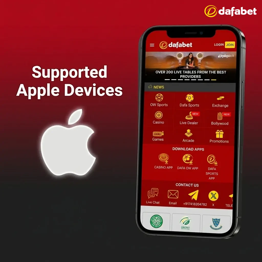 Apple devices supporting Dafabet PWA including iPhone SE, iPhone 11 to 15 Pro, and iPad models running iOS 12 or later
