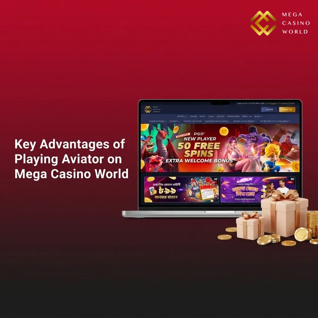 Key advantages of playing Aviator on Mega Casino World including 97% RTP, INR support, and provably fair technology