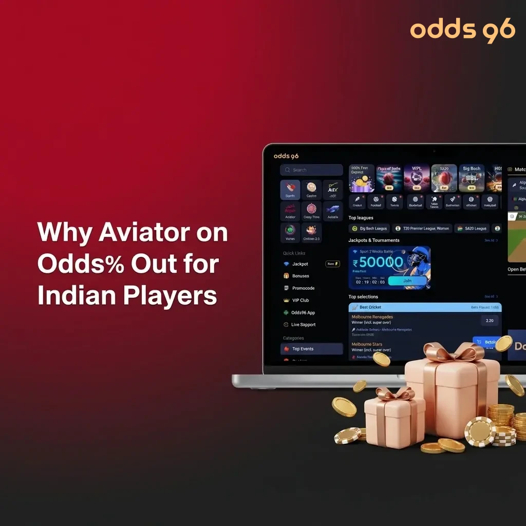 Aviator game on Odds96 showing 97% RTP, INR deposits, auto cash-out, and live stats for Indian players