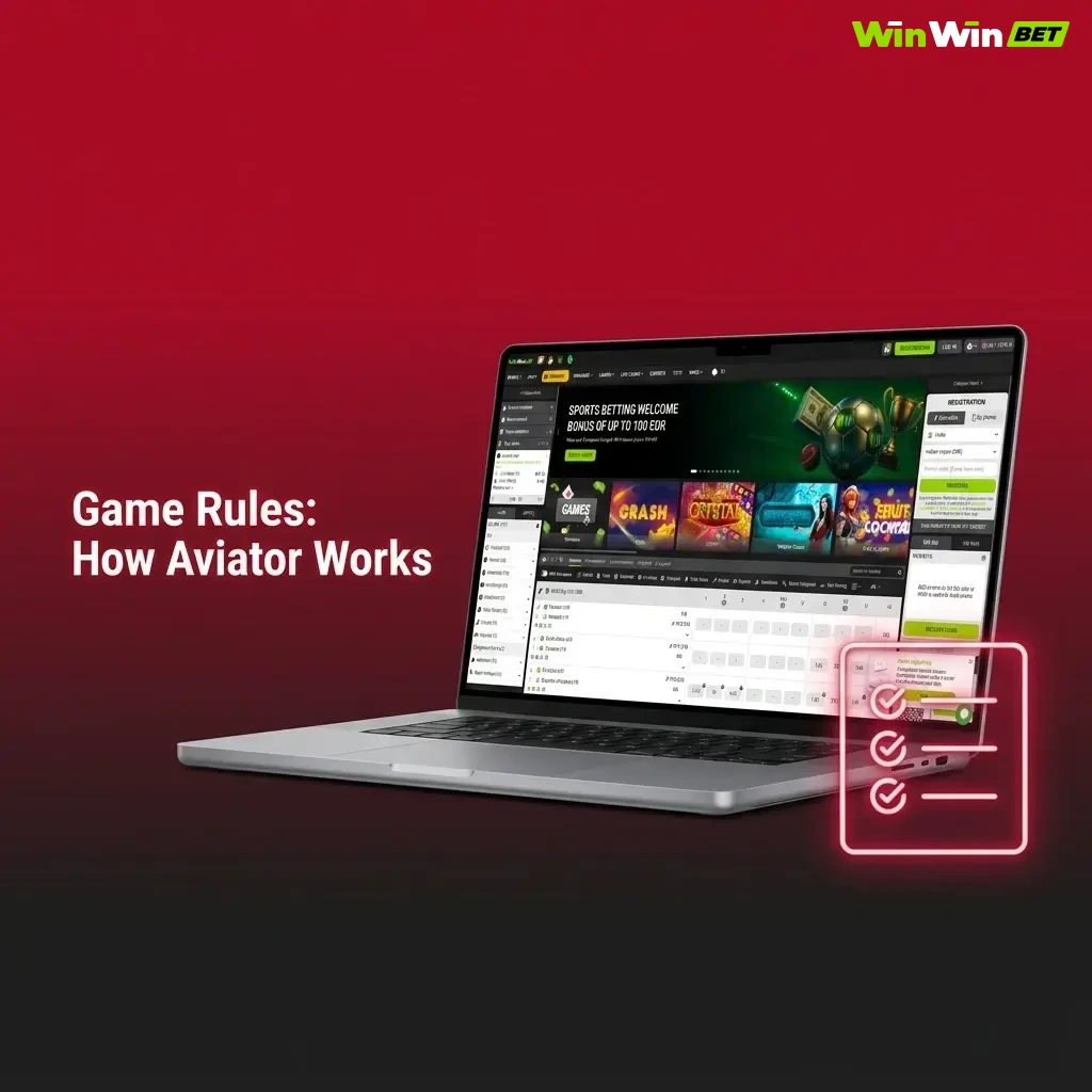 Aviator game rules showing plane takeoff with rising multiplier, cash out mechanic, and bet options from 10 to 100000 INR